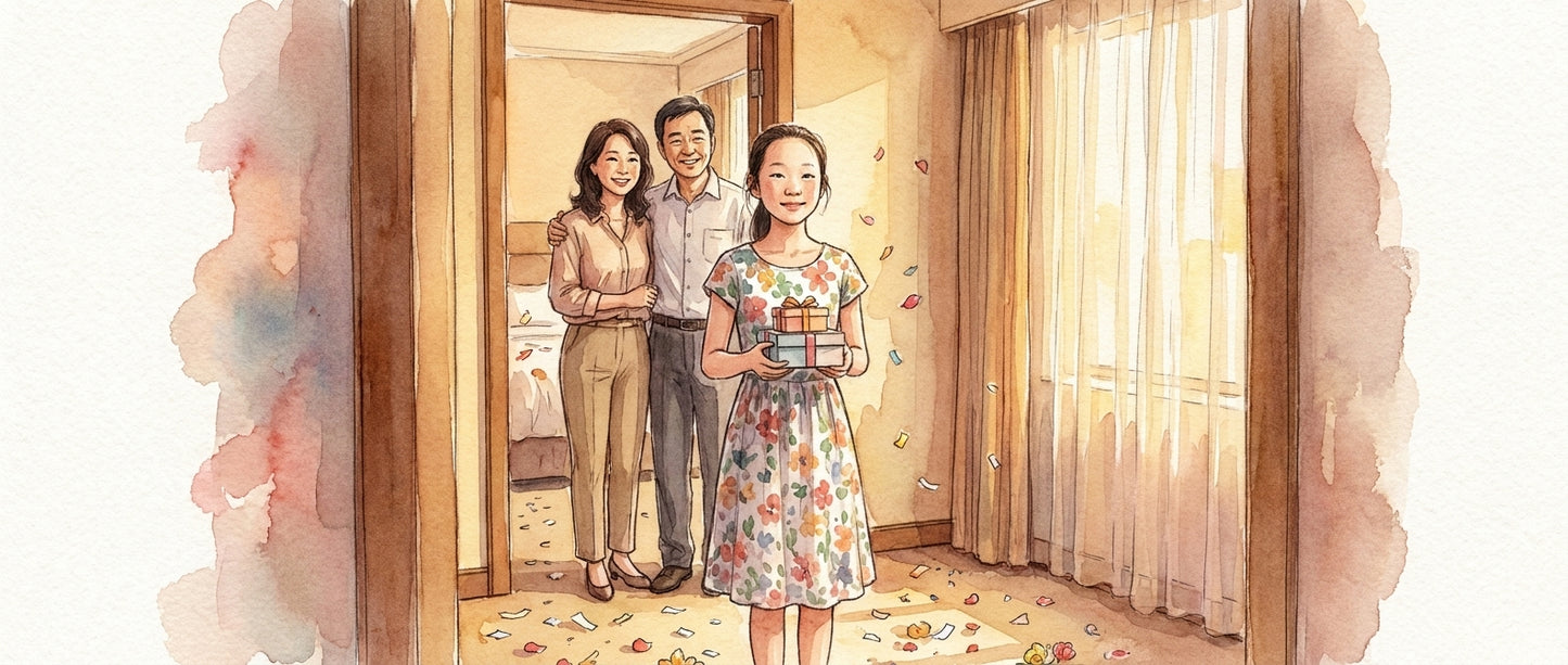 Birthday at the Hotel with Falling Flowers